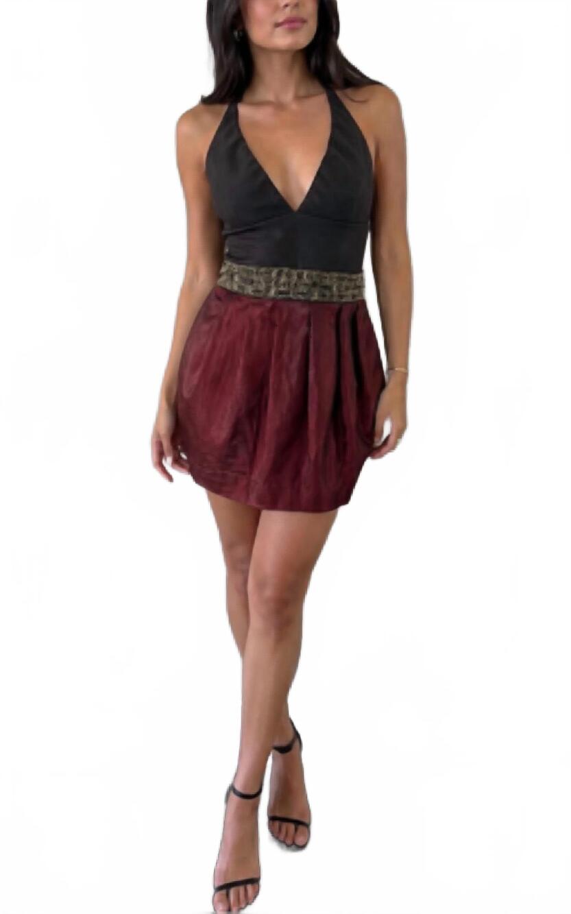NEW BIANCA NERO beaded mini dress in burgandy/black